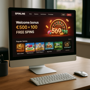 Spinline Casino - Desktop Plattform Screenshot - Modernes dunkles Design mit intuitiver Navigation